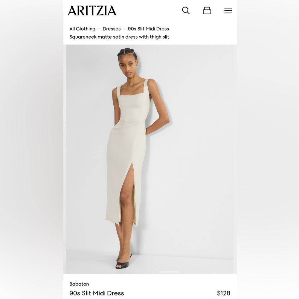 Aritzia Cream Square-Neck Satin Midi Dress with Thigh Slit